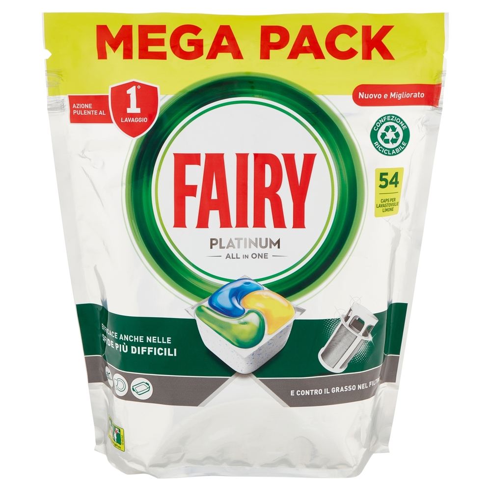 Fairy Pastiglie Lavastoviglie Platinum, Detersivo Piatti Limone, 54 Capsule 805 g